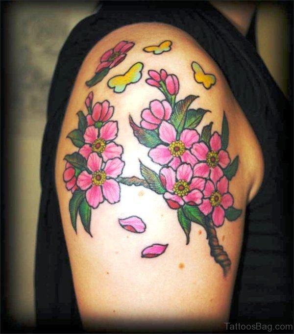 Beautiful Cherry Blossom Flowers Tattoo Design 