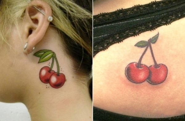 Beautiful Cherry Tattoo On Neck