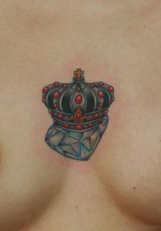 Beautiful Crown And  Diamond Tattoo