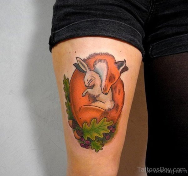 Beautiful Fox Tattoo On Thigh