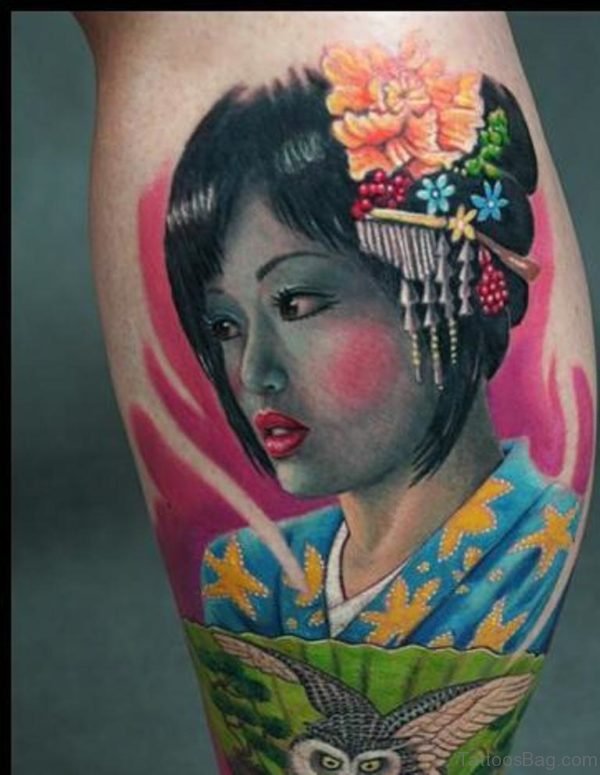 Beautiful Geisha Tattoo Design 