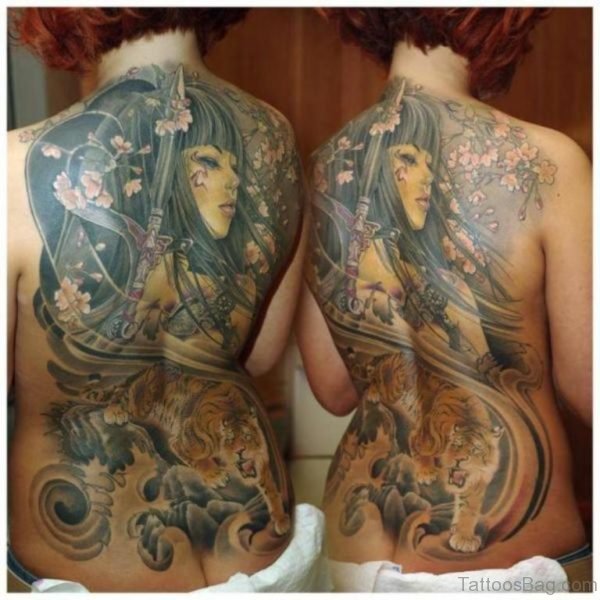 Beautiful Geisha Tattoo On Back