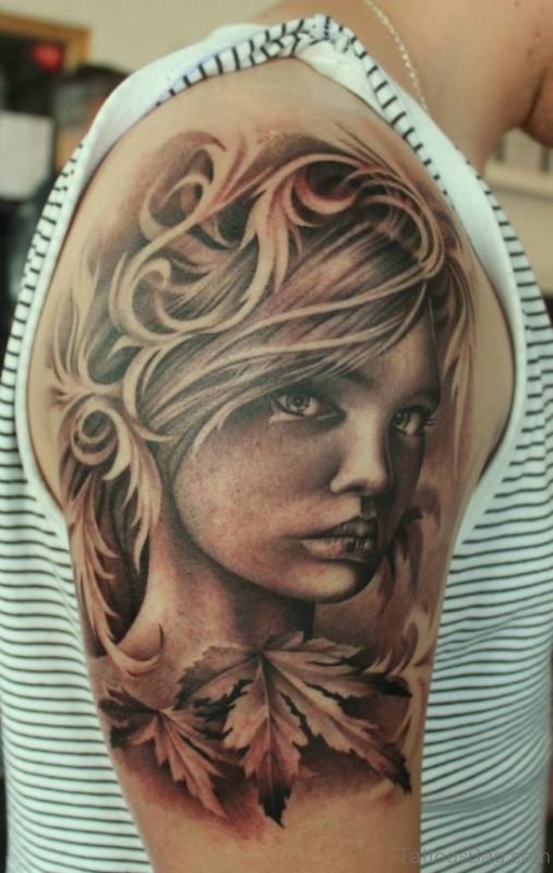Beautiful Grey Ink Girl Portrait Tattoo  Girl Portrait Tattoo ST1057
