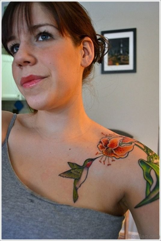 Beautiful Hummingbird Tattoo On Chest