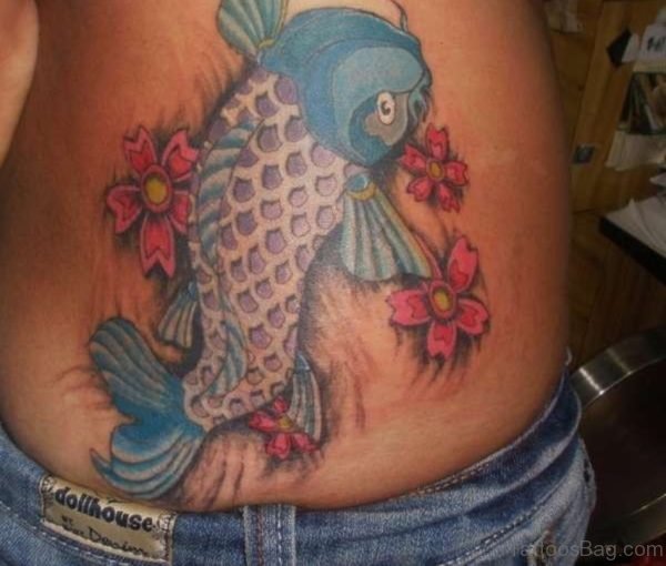 Beautiful Koi Fish Tattoo On Side Rib