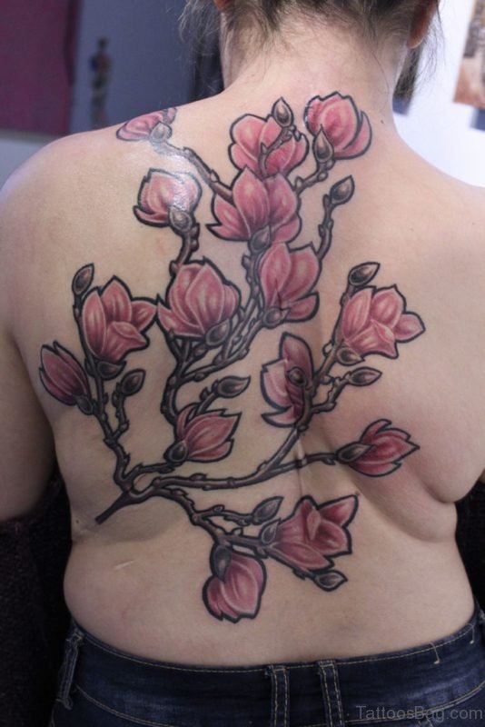 Beautiful Magnolia Tattoo On Back