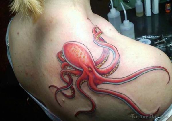 Beautiful Red Kraken Tattoo 