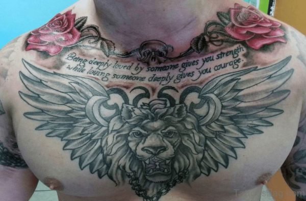 Beautiful Rose And Lion Tattoo