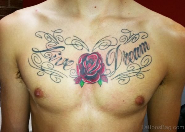 Beautiful Rose Tattoo Design On Chest