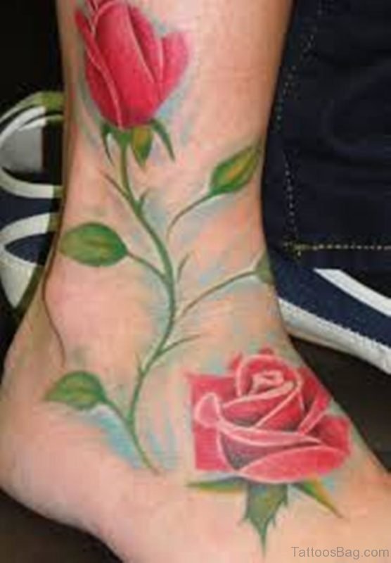 Beautiful Rose Tattoos On Ankle