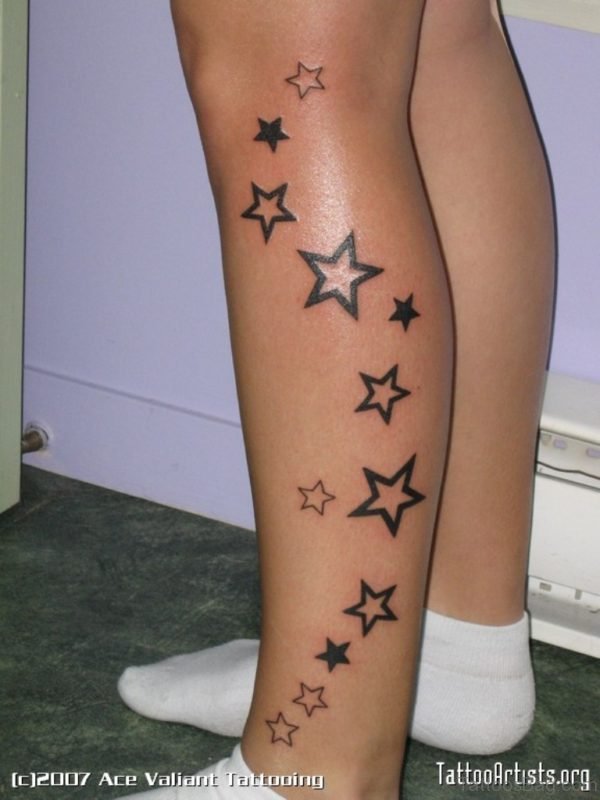 Beautiful Star Tattoo On Leg