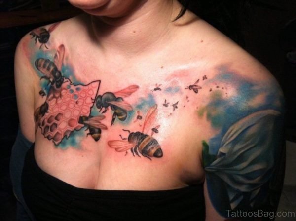 Bee Tattoo Design On Chest 