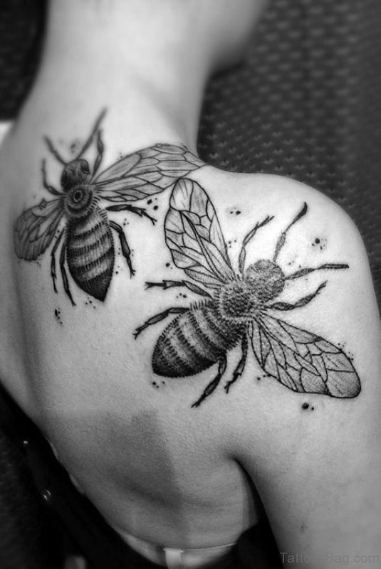 Bees Blade Shoulder Tattoo