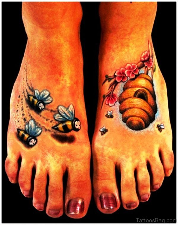 Bees Tattoos On Feet 