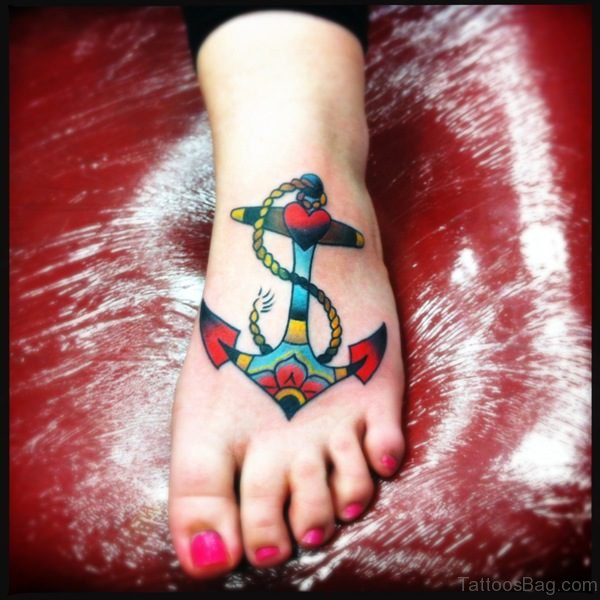 Best Colorful Anchor Tattoo On Foot