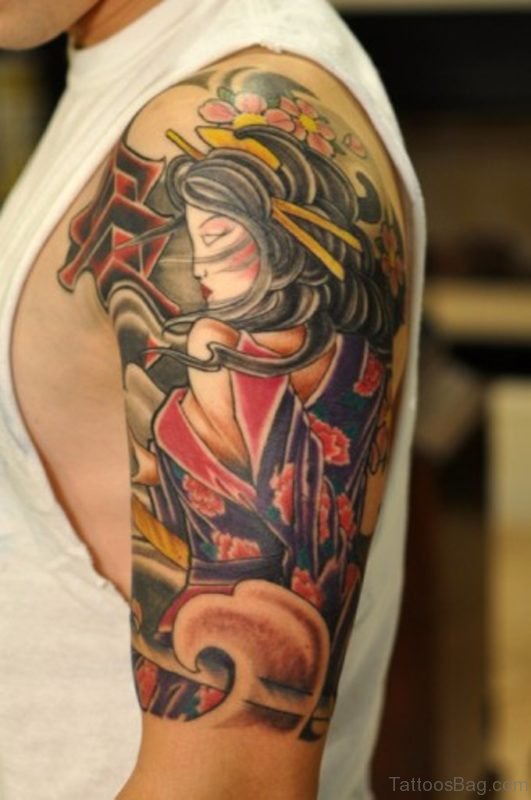 Best Geisha Tattoo Design On Shoulder