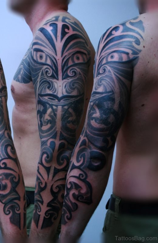 Best Maori Tribal Tattoo On Full Sleeve