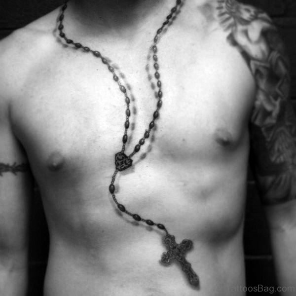 Best Men's Rosary Tattoo On Neck To Chest