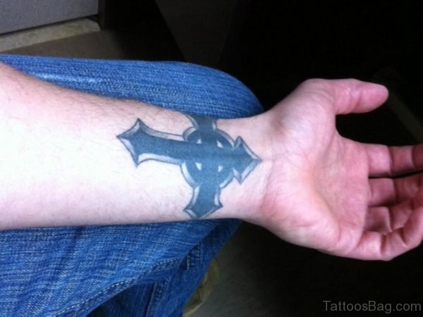 Big Black Cross Tattoo Design On Wrist