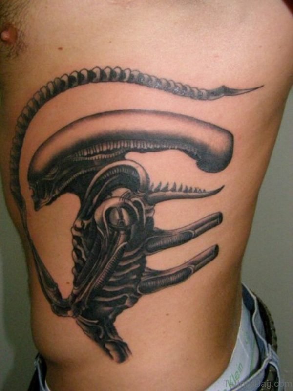 Biomechanical Alien Tattoo On Rib Side