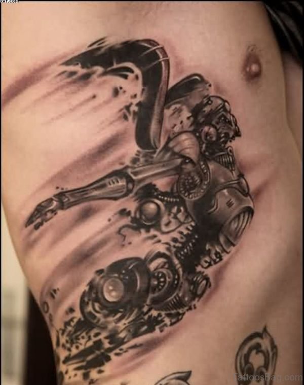 Biomechanical Alien Tattoo On Rib Side For Men