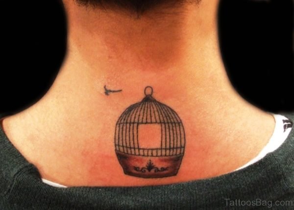 Bird Cage Tattoo On Neck