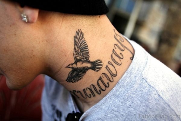Bird Letter Tattoo On Neck