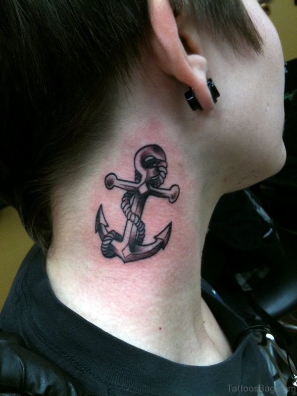 Black And Grey Anchor Tattoo