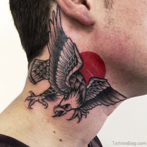 Black And Grey Eagle Tattoo Neck