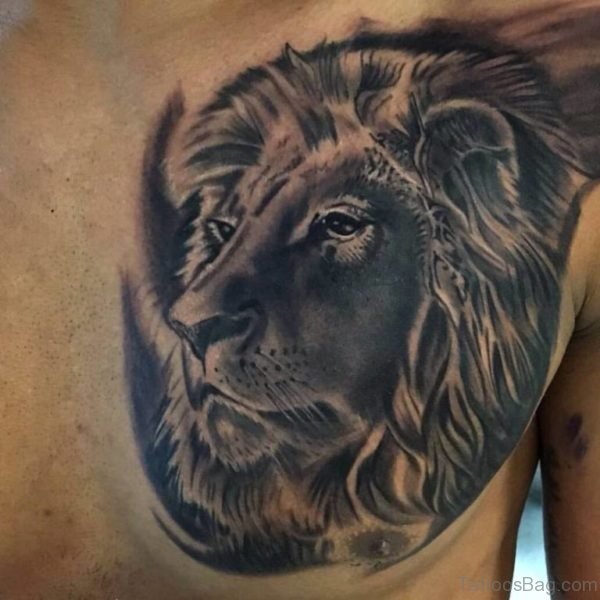 Black And Grey Lion Head Tattoo