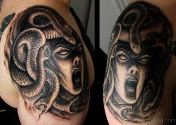 Black And Grey Medusa Tattoo
