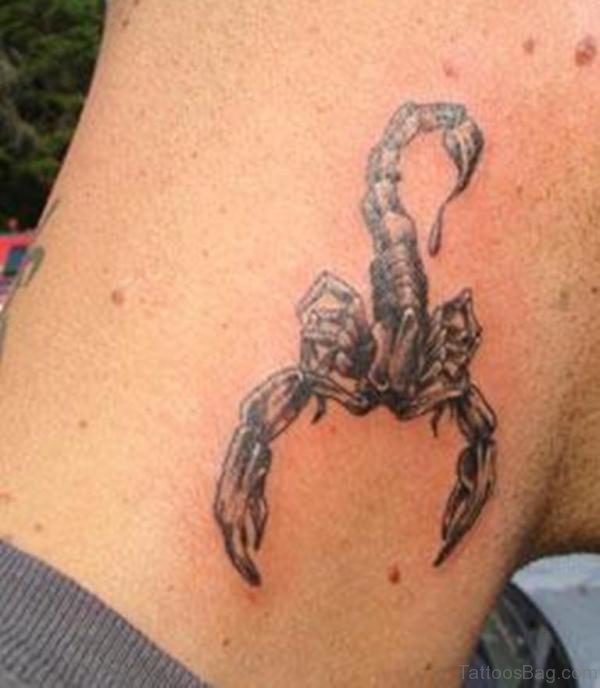 Black And Grey Scorpio Tattoo On Neck