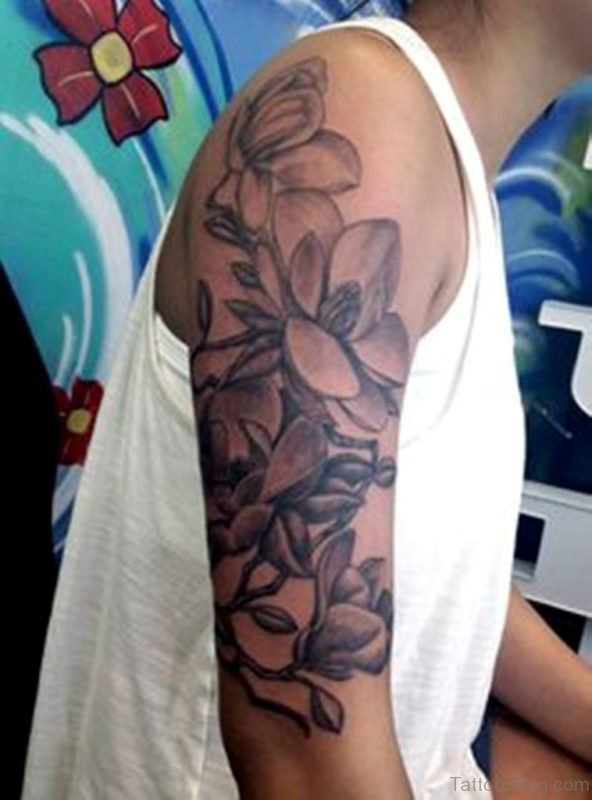 Black And White Magnolia Flower Tattoo
