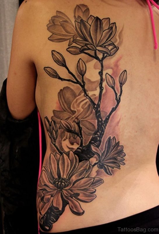 Black And White Magnolia Tattoo