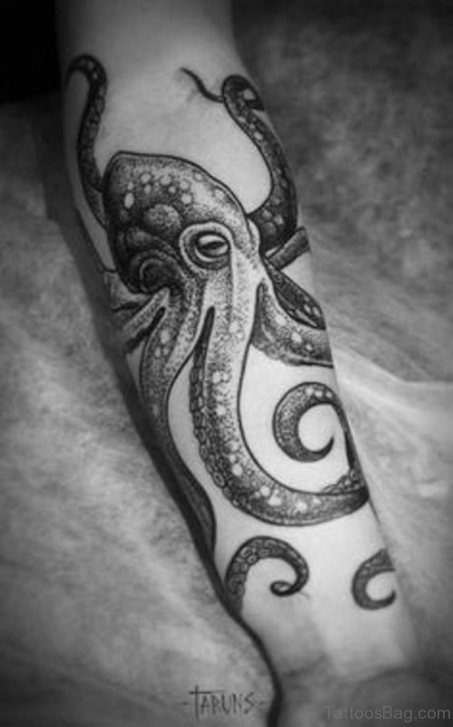 Black And White Octopus Tattoo On Wrist