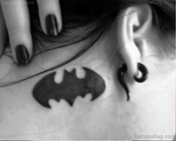 Black Bat Tattoo Behind Ear