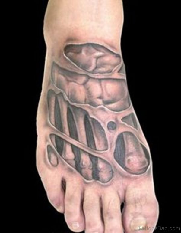 Black Biomechanical Tattoo On Foot