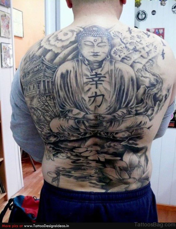 Black Buddha Tattoo On Full Back