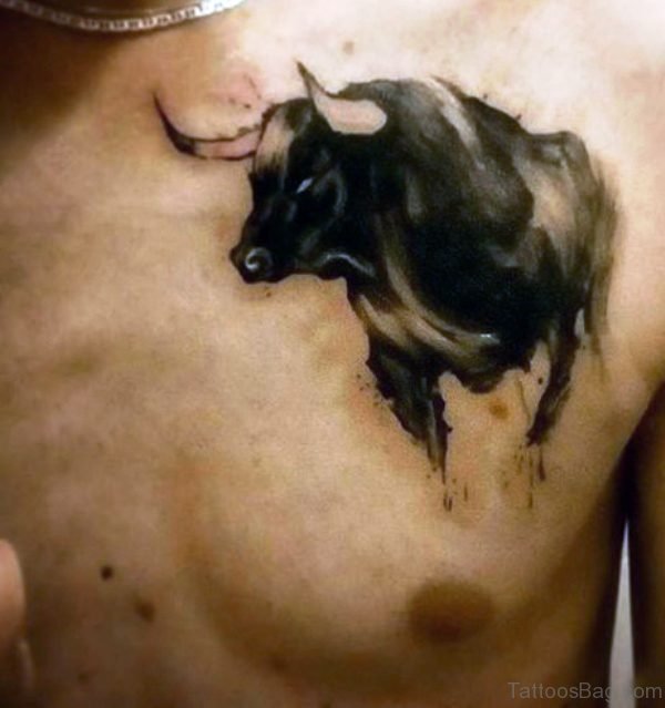 Black Color Bull Tattoo On Chest