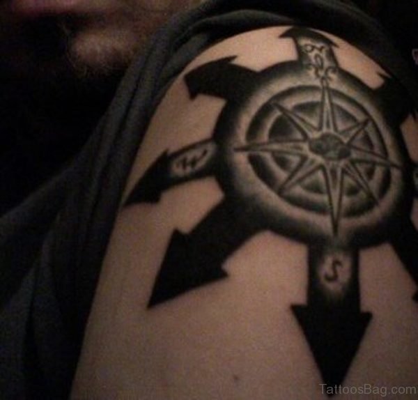 Black Compass Tattoo On Shoulder