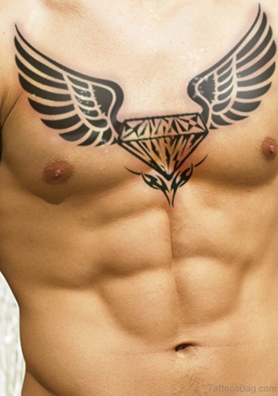 Black Diamond And Wings Tattoo