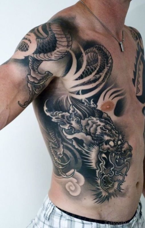 Black Dragon Tattoo On Rib