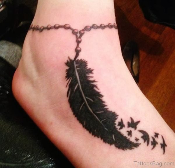 Black Feather Tattoo Design On Ankle