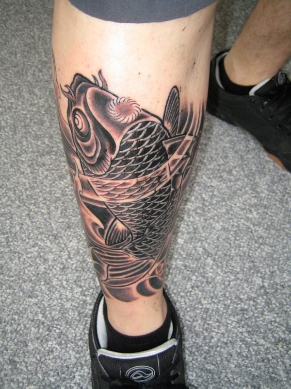 Black Fish Tattoo On Leg