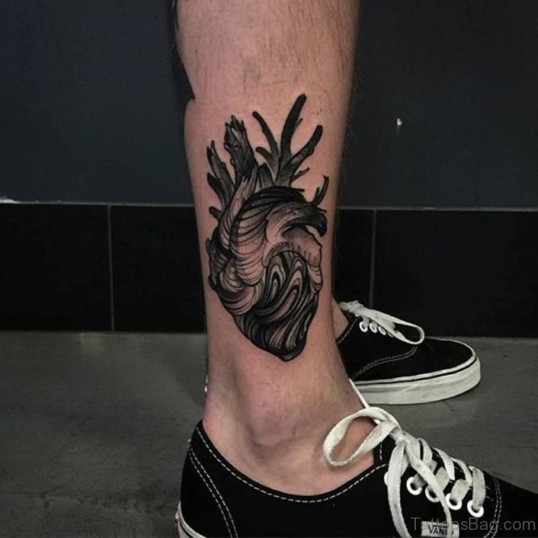 Black Heart Tattoo On Leg