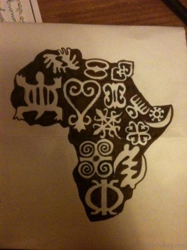 Black Ink African Map Tattoo On Back