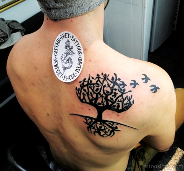Black Ink Celtic Tree Tattoo