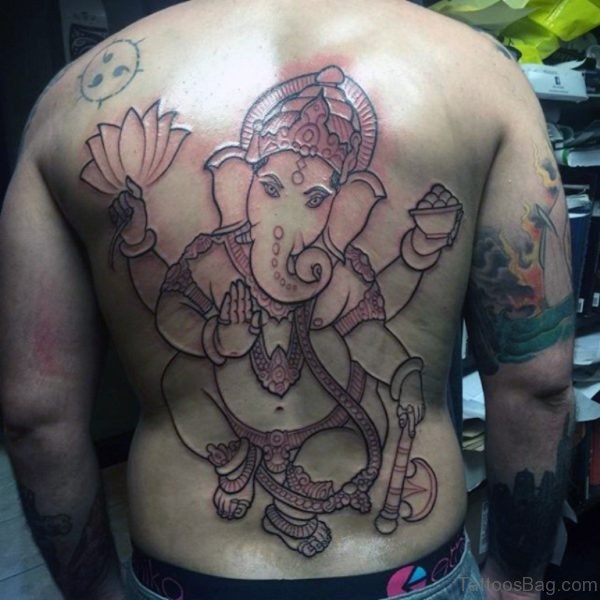 Black Ink Outline Ganesh Tattoo