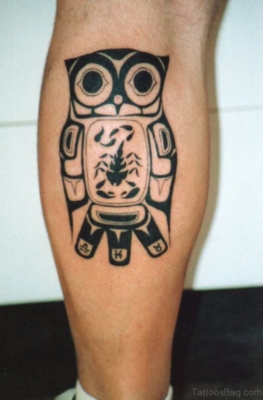 Black Ink Owl Tattoo