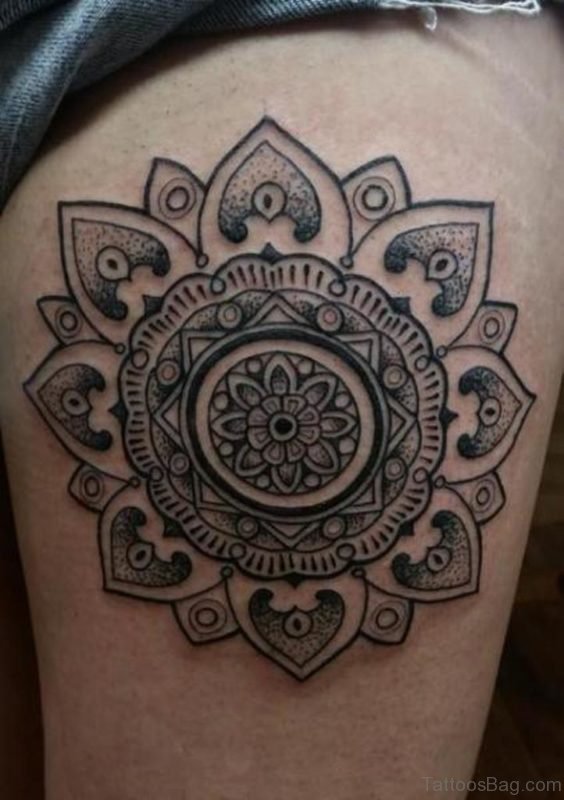Black Mandala Dotwork Tattoo